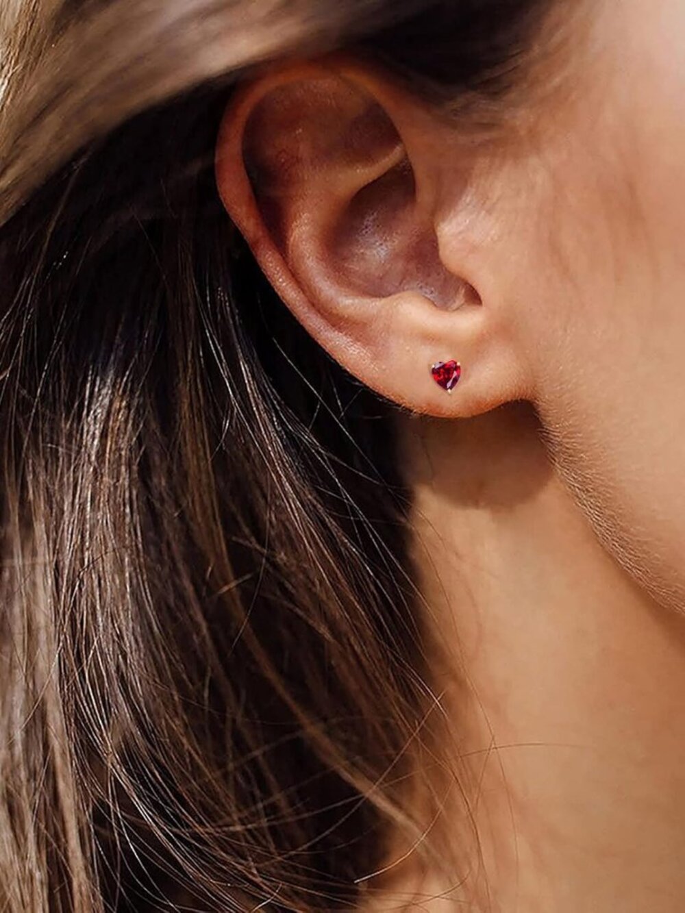 14k Gold Birthstone Heart Stud Earrings - Ruby Gemstone For Women & Moms View 4